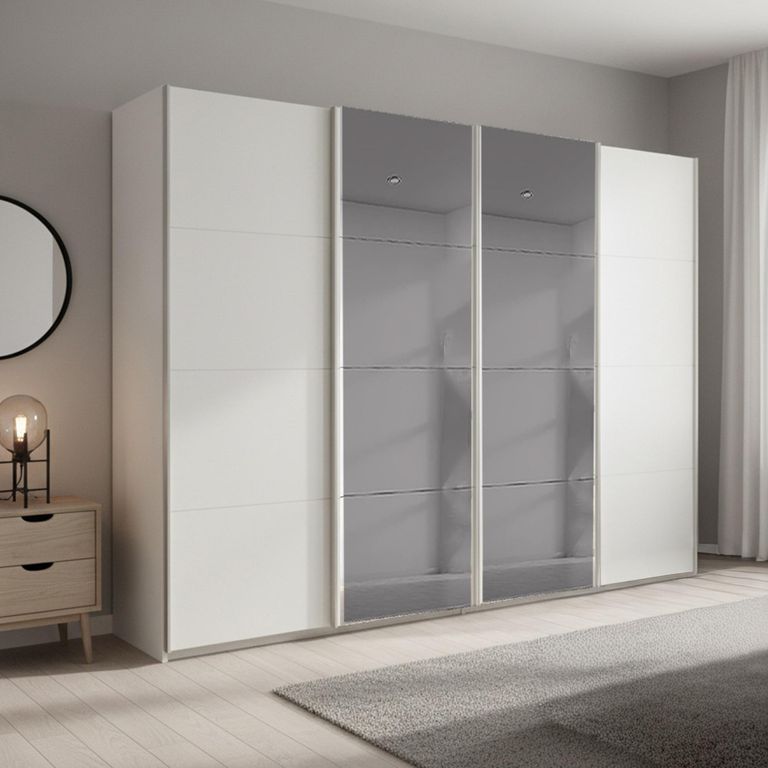 Rauch Beluga Extra 271cm 4 Door Sliding Wardrobe with Grey Mirror - Alpine White