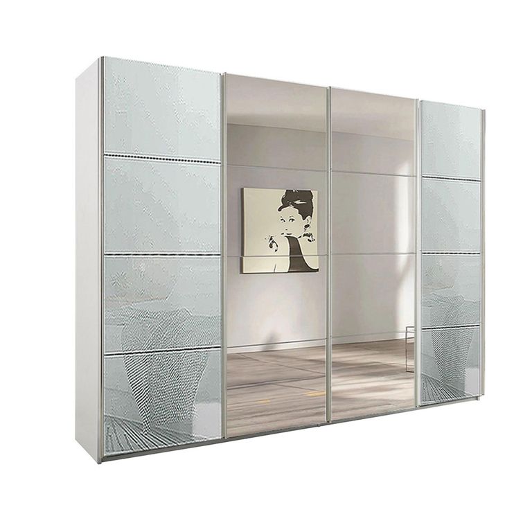 Beluga Extra Sliding Wardrobe - 271cm - 4 Door - Mirror - Alpine White & Silk Grey Glass