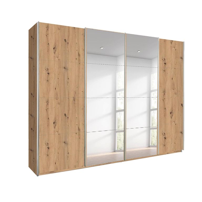 Beluga Extra Sliding Wardrobe - 271cm - 4 Door - Mirror - Artisan Oak