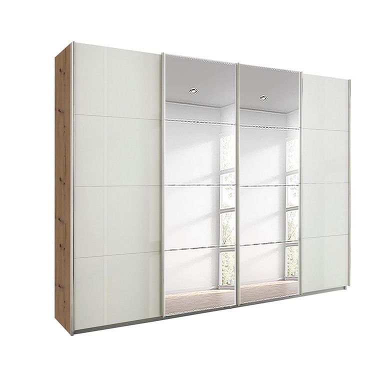 Beluga Extra Sliding Wardrobe - 271cm - 4 Door - Mirror - Artisan Oak & White High Gloss