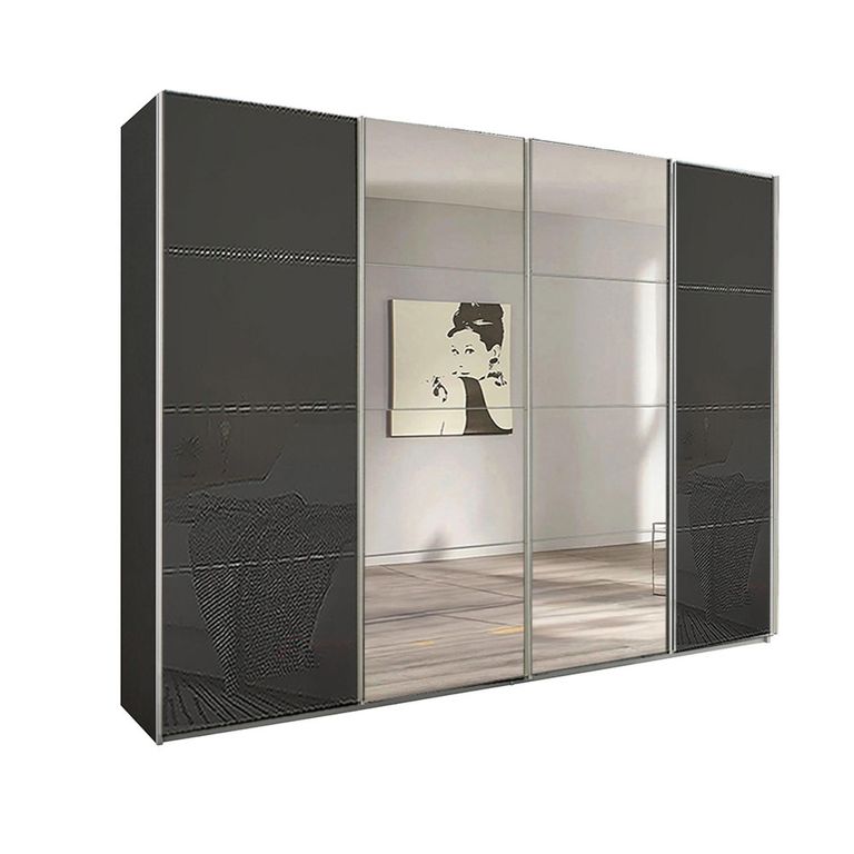 Beluga Extra Sliding Wardrobe - 271cm - 4 Door - Mirror - Graphite & Basalt Glass