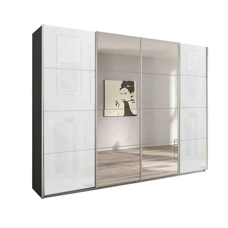 Beluga Extra Sliding Wardrobe - 271cm - 4 Door - Mirror - Graphite & White Glass