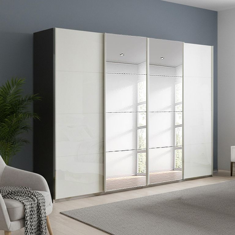 Beluga Extra Sliding Wardrobe - 271cm - 4 Door - Mirror - Graphite & White High Gloss