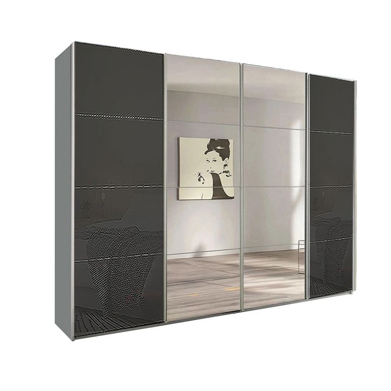 Beluga Extra Sliding Wardrobe - 271cm - 4 Door - Mirror - Silk Grey & Basalt Glass