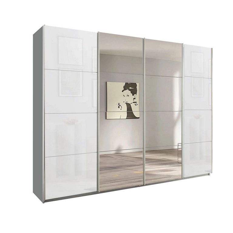 Beluga Extra Sliding Wardrobe - 271cm - 4 Door - Mirror - Silk Grey & White Glass