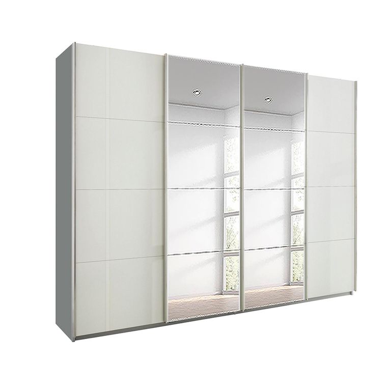Beluga Extra Sliding Wardrobe - 271cm - 4 Door - Mirror - Silk Grey & White High Gloss