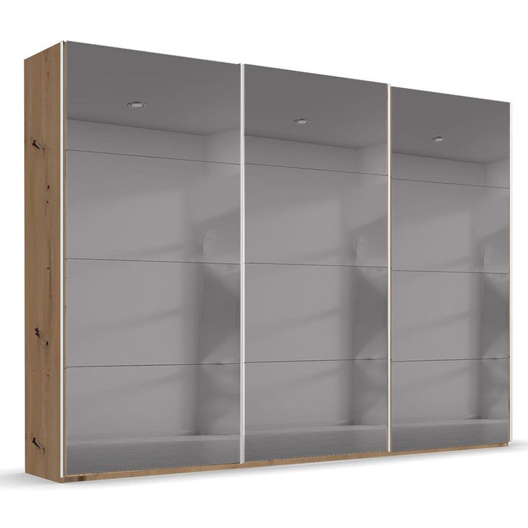 Beluga Extra Sliding Wardrobe - 316cm - 3 Door - Grey Mirrored - Artisan Oak