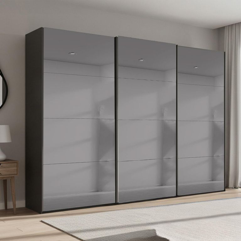 Beluga Extra Sliding Wardrobe - 316cm - 3 Door - Grey Mirrored - Graphite