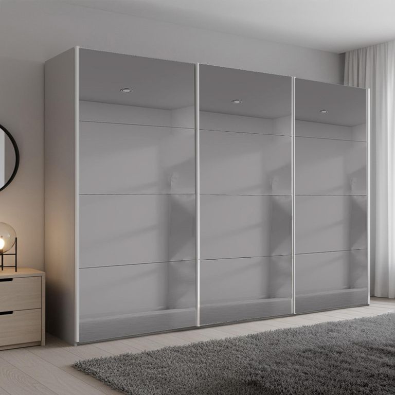 Beluga Extra Sliding Wardrobe - 316cm - 3 Door - Grey Mirrored - Silk Grey