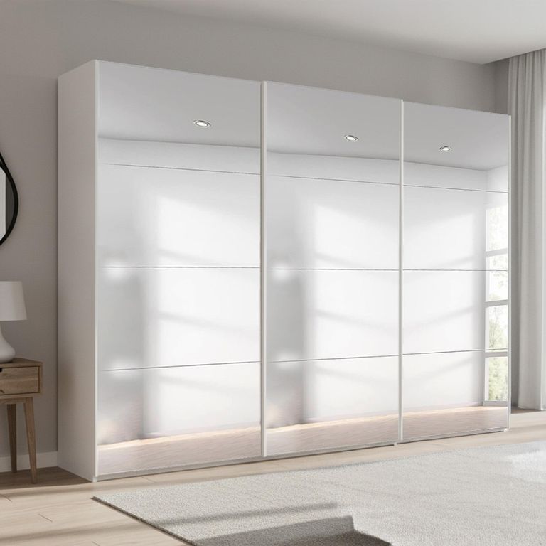 Beluga Extra Sliding Wardrobe - 316cm - 3 Door - Mirrored - Alpine White