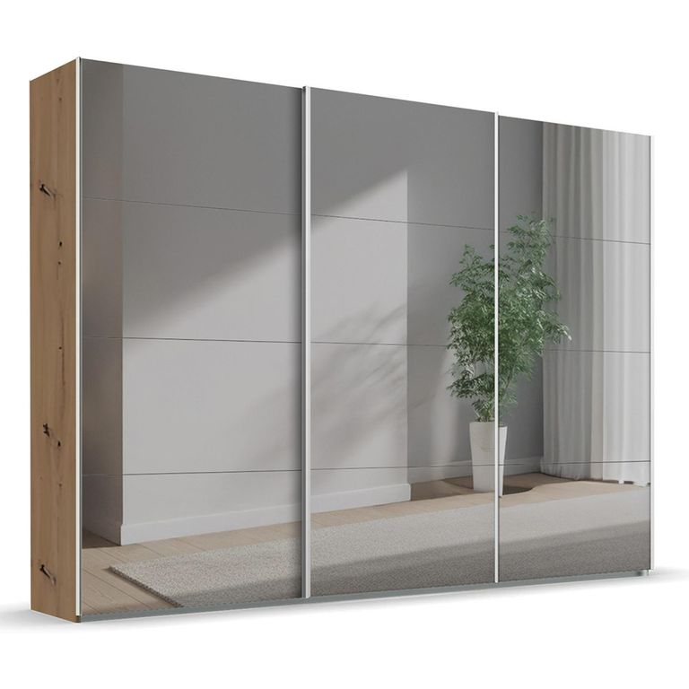 Beluga Extra Sliding Wardrobe - 316cm - 3 Door - Mirrored - Artisan Oak