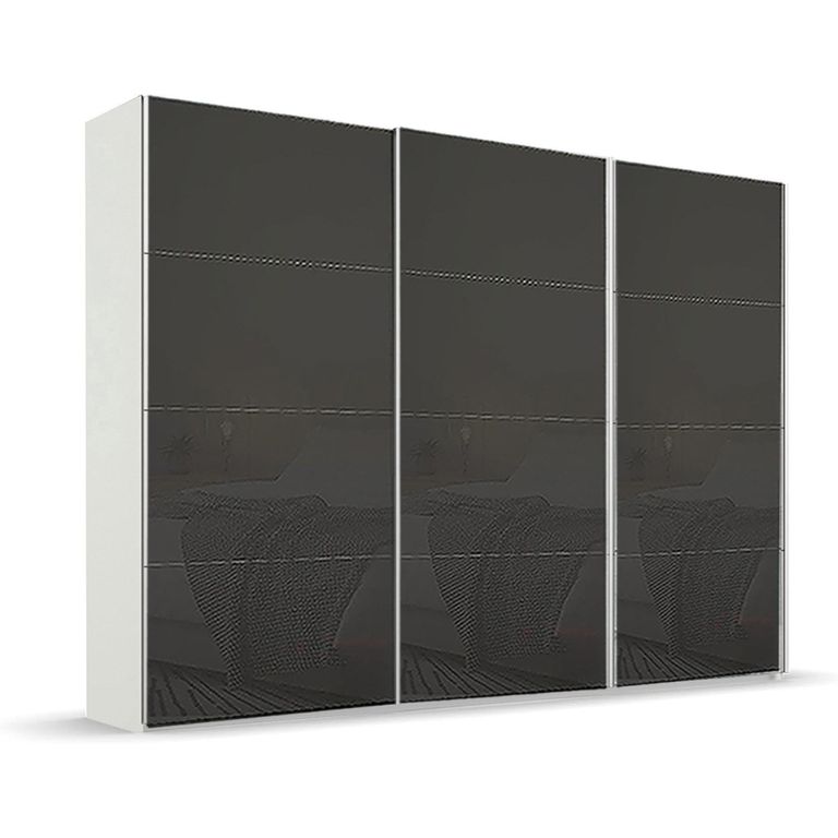Beluga Extra Sliding Wardrobe - 316cm - 3 Door - Alpine White & Basalt Glass