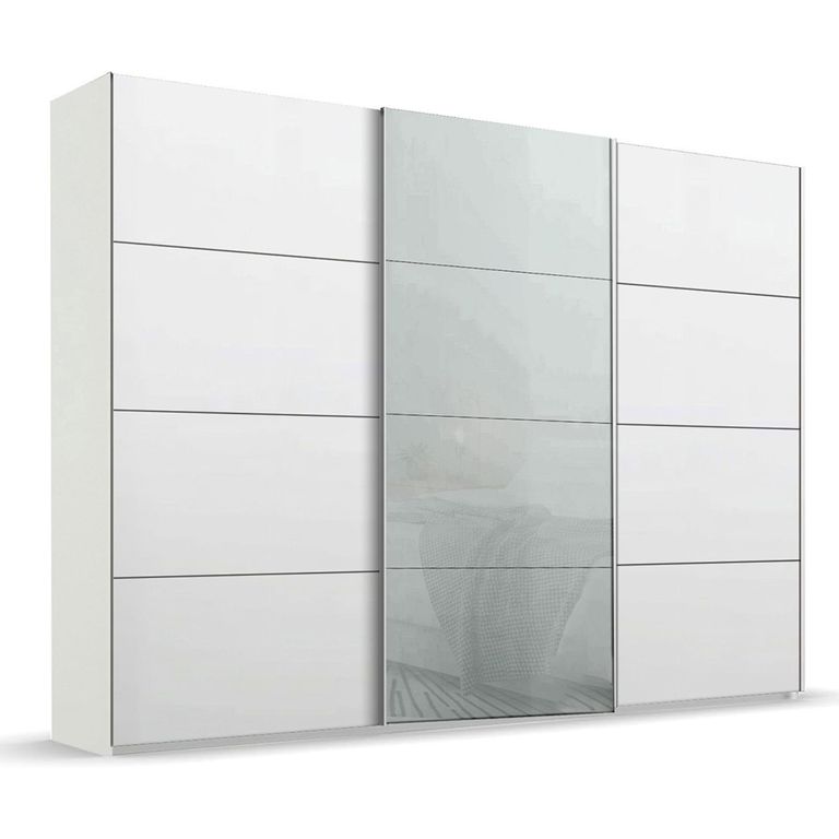 Beluga Extra Sliding Wardrobe - 316cm - 3 Door - Alpine White & Silk Grey Glass Front