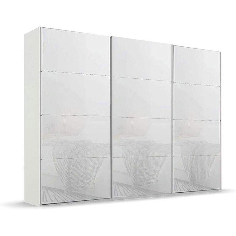 Beluga Extra Sliding Wardrobe - 316cm - 3 Door - Alpine White & White Glass