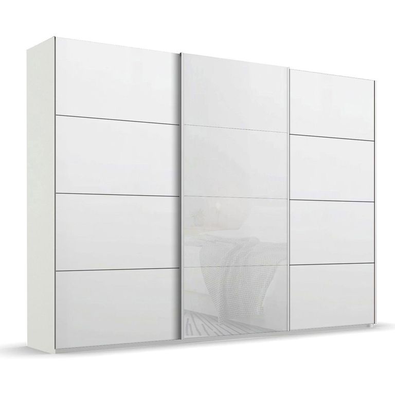 Beluga Extra Sliding Wardrobe - 316cm - 3 Door - Alpine White & White Glass Front