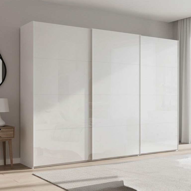 Beluga Extra Sliding Wardrobe - 316cm - 3 Door - Alpine White & White High Gloss
