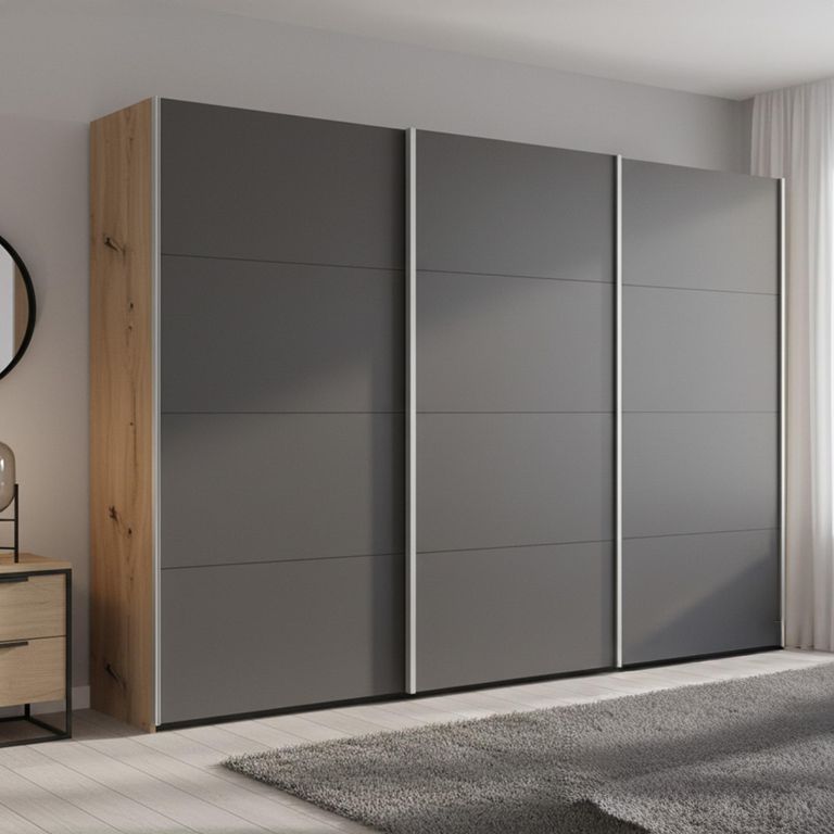 Beluga Extra Sliding Wardrobe - 316cm - 3 Door - Artisan Oak & Graphite