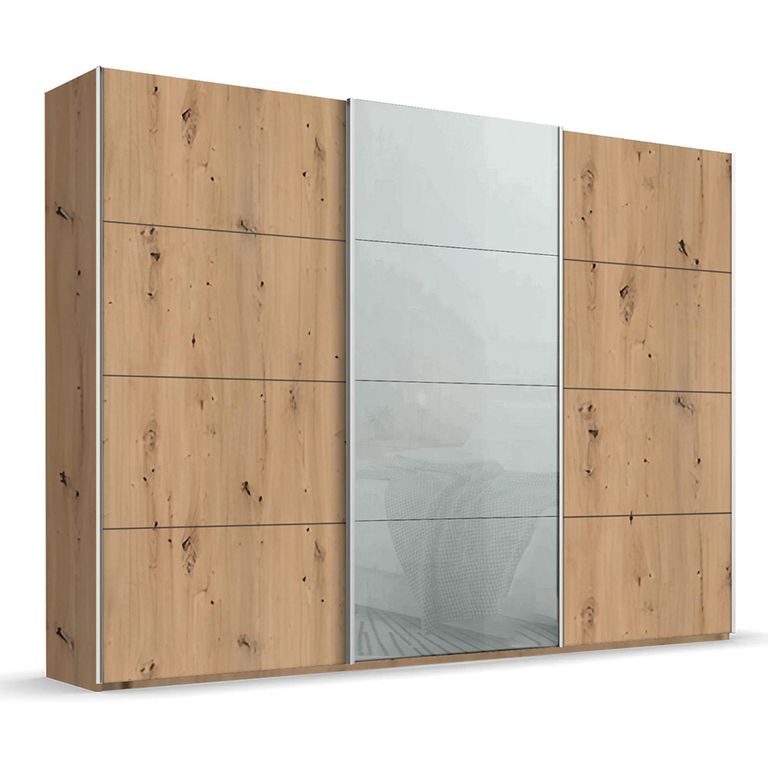 Beluga Extra Sliding Wardrobe - 316cm - 3 Door - Artisan Oak & Silk Grey Glass Front
