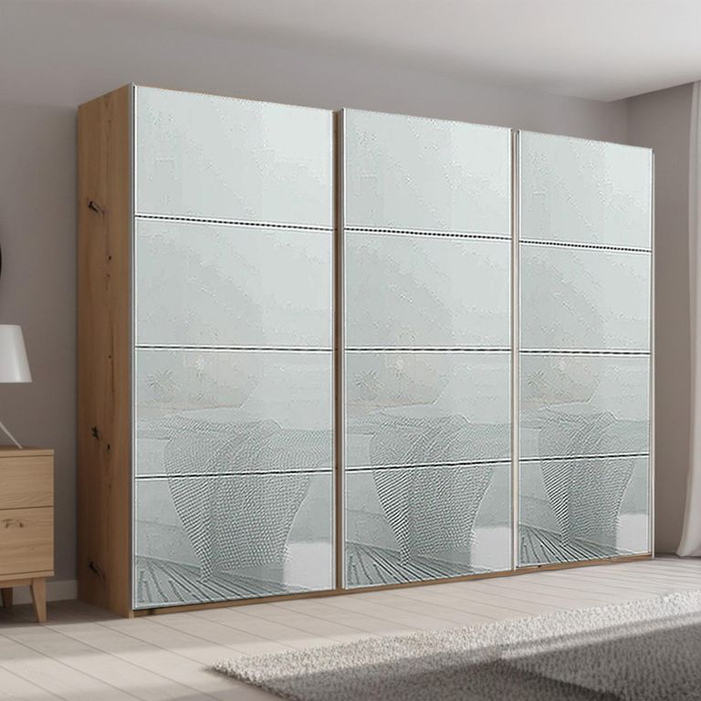 Beluga Extra Sliding Wardrobe - 316cm - 3 Door - Artisan Oak & Silk Grey Glass