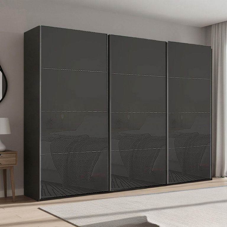 Beluga Extra Sliding Wardrobe - 316cm - 3 Door - Graphite & Basalt Glass