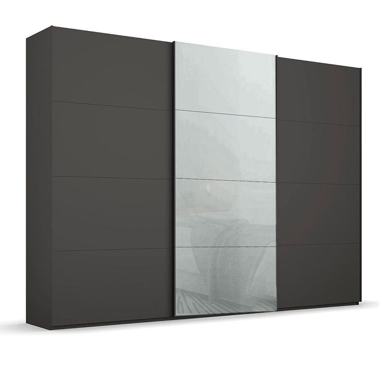 Beluga Extra Sliding Wardrobe - 316cm - 3 Door - Graphite & Silk Grey Glass Front