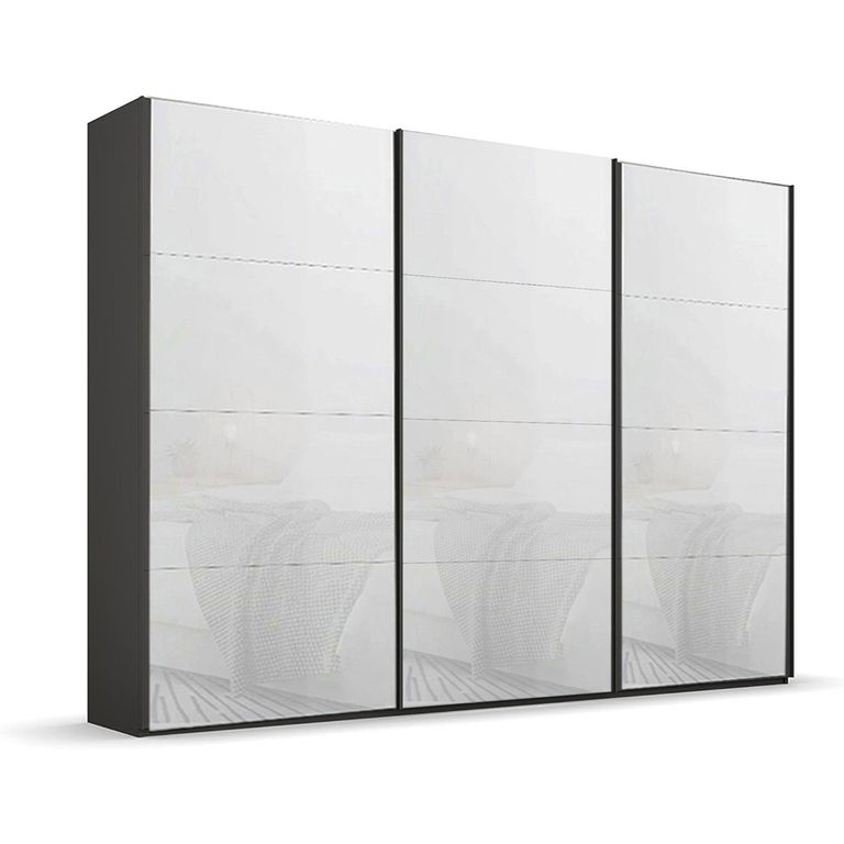 Beluga Extra Sliding Wardrobe - 316cm - 3 Door - Graphite & White Glass