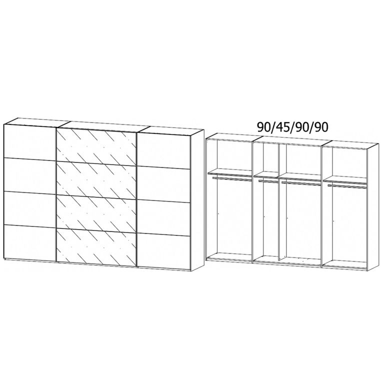 Beluga Extra Sliding Wardrobe - 316cm - 3 Door - Graphite & White Glass Front