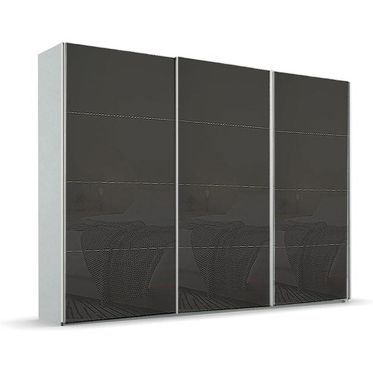 Beluga Extra Sliding Wardrobe - 316cm - 3 Door - Silk Grey & Basalt Glass