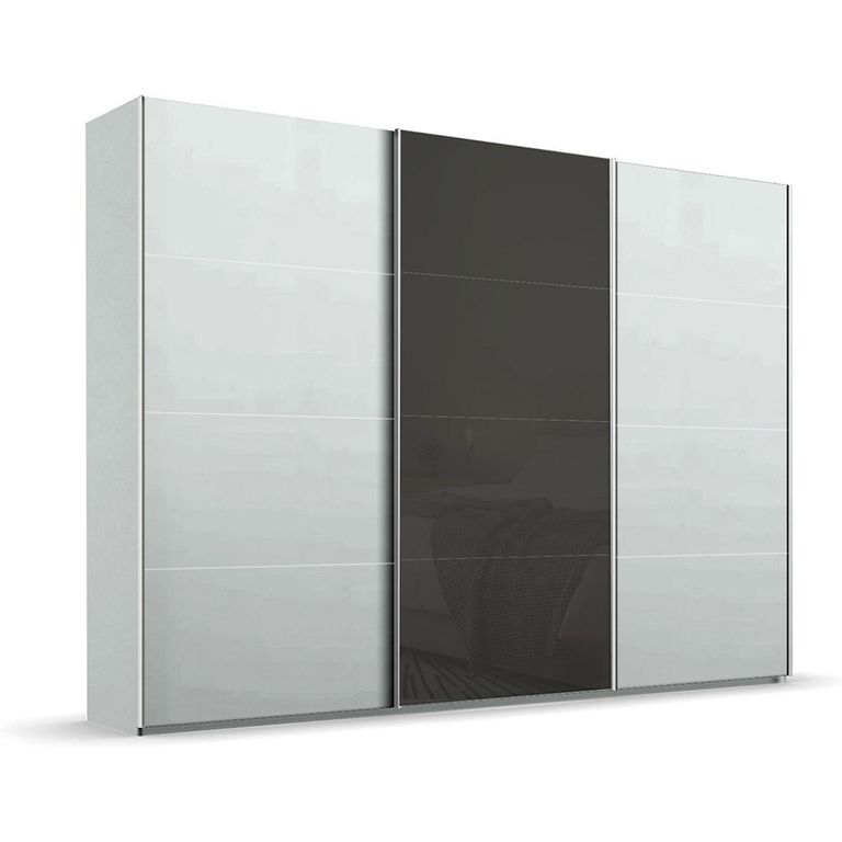 Beluga Extra Sliding Wardrobe - 316cm - 3 Door - Silk Grey & Basalt Glass Front