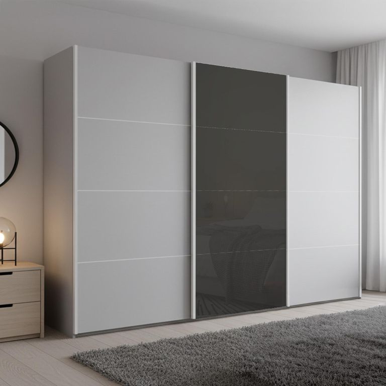Beluga Extra Sliding Wardrobe - 316cm - 3 Door - Silk Grey & Basalt Glass Front