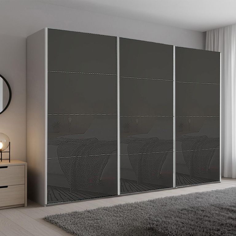 Beluga Extra Sliding Wardrobe - 316cm - 3 Door - Silk Grey & Basalt Glass