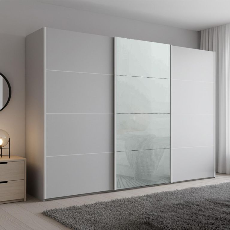 Beluga Extra Sliding Wardrobe - 316cm - 3 Door - Silk Grey & Silk Grey Glass Front