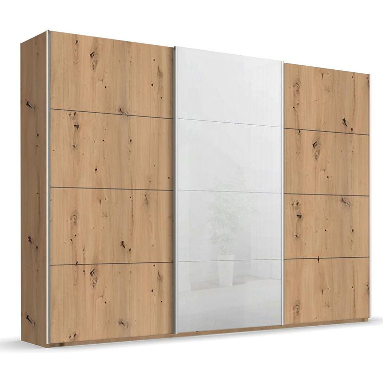 Beluga Extra Sliding Wardrobe - 316cm - 3 Door - White High Gloss & Artisan Oak Front