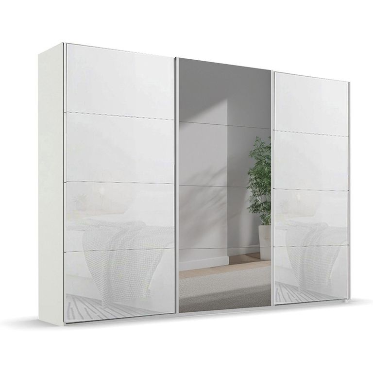 Beluga Extra Sliding Wardrobe - 316cm - 3 Door - Mirror - Alpine White & White Glass