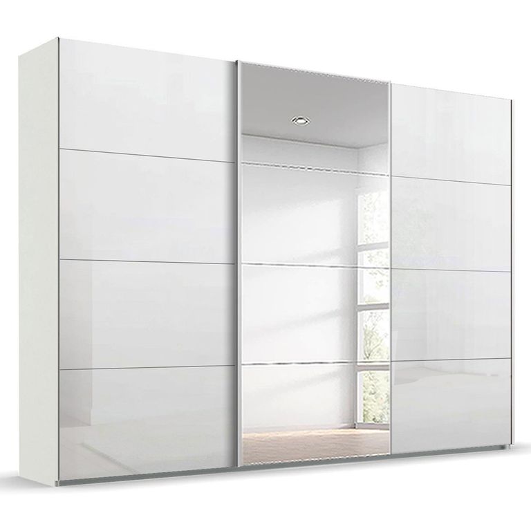 Beluga Extra Sliding Wardrobe - 316cm - 3 Door - Mirror - Alpine White & White High Gloss