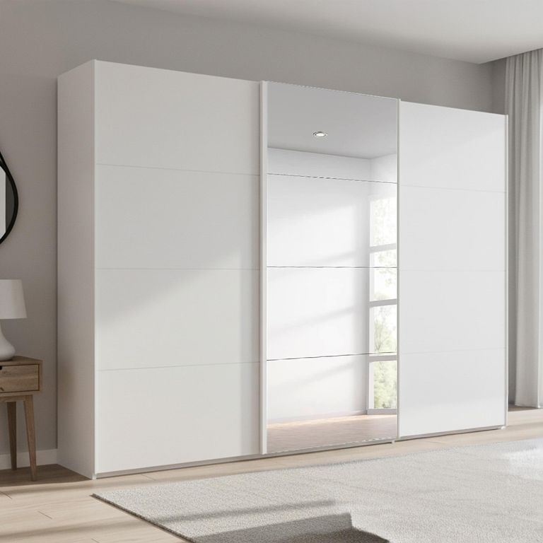 Beluga Extra Sliding Wardrobe - 316cm - 3 Door - Mirror - Alpine White