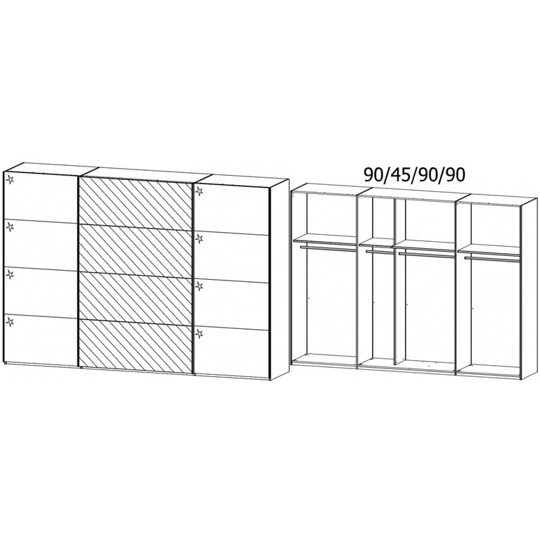 Beluga Extra Sliding Wardrobe - 316cm - 3 Door - Mirror - Artisan Oak & White High Gloss