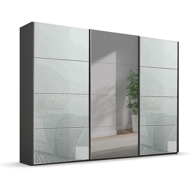 Beluga Extra Sliding Wardrobe - 316cm - 3 Door - Mirror - Graphite & Silk Grey Glass