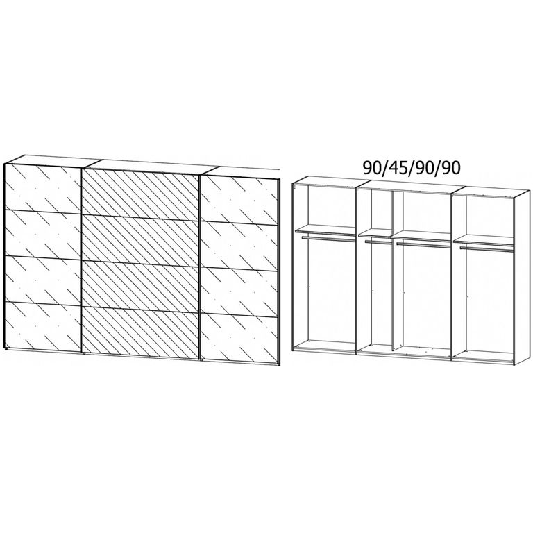 Beluga Extra Sliding Wardrobe - 316cm - 3 Door - Mirror - Graphite & White Glass