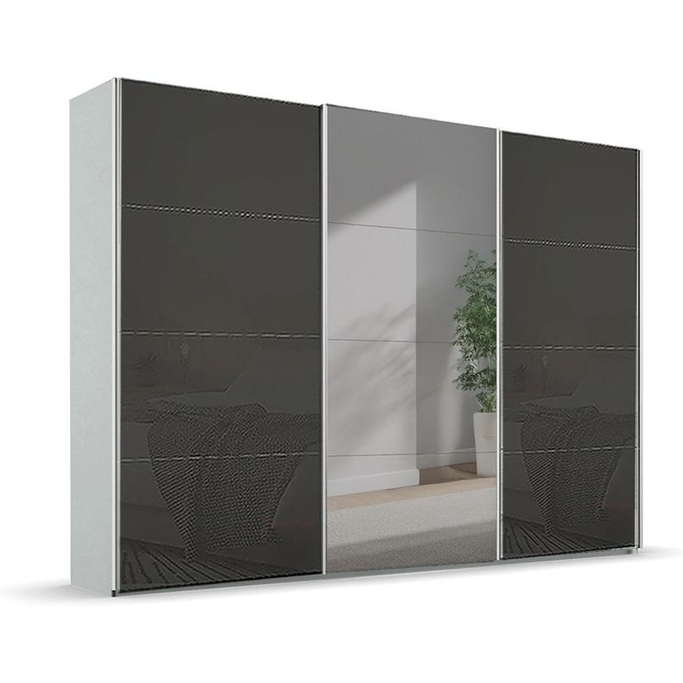 Beluga Extra Sliding Wardrobe - 316cm - 3 Door - Mirror - Silk Grey & Basalt Glass