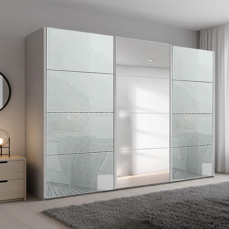 Beluga Extra Sliding Wardrobe - 316cm - 3 Door - Mirror - Silk Grey & Silk Grey Glass