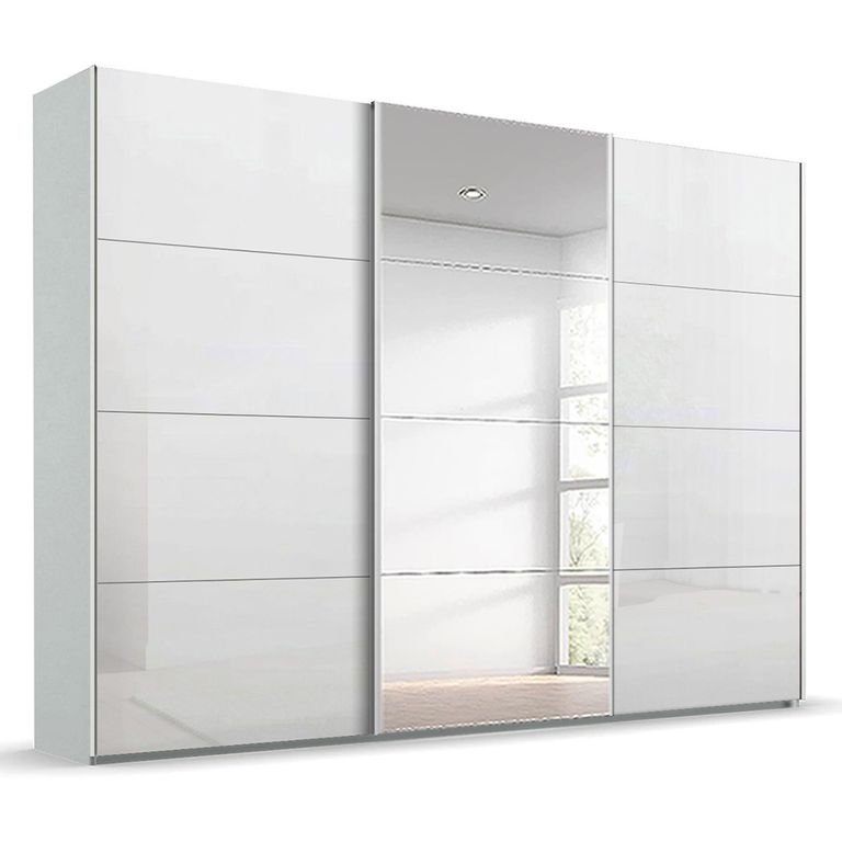 Beluga Extra Sliding Wardrobe - 316cm - 3 Door - Mirror - Silk Grey & White High Gloss