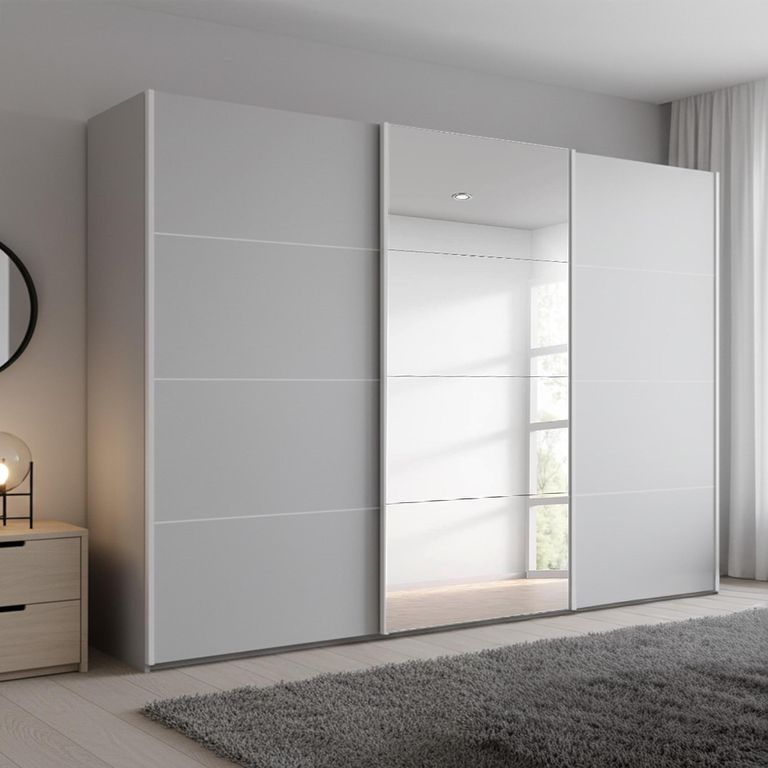 Beluga Extra Sliding Wardrobe - 316cm - 3 Door - Mirror - Silk Grey