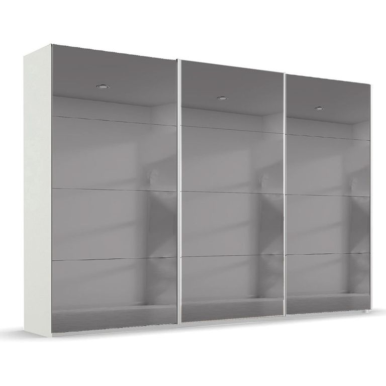 Beluga Extra Sliding Wardrobe - 361cm - 3 Door - Grey Mirrored - Alpine White