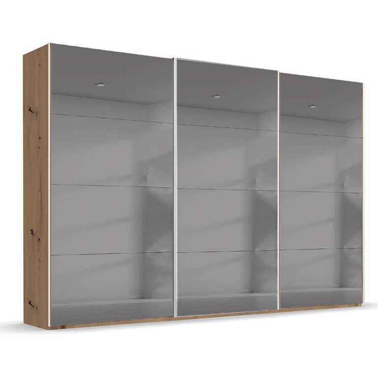 Beluga Extra Sliding Wardrobe - 361cm - 3 Door - Grey Mirrored - Artisan Oak