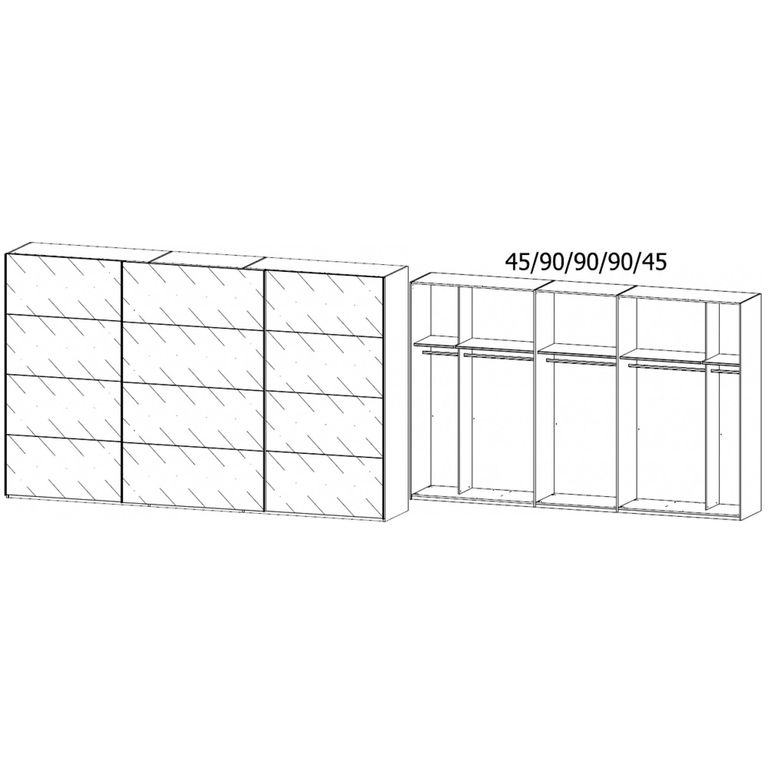 Beluga Extra Sliding Wardrobe - 361cm - 3 Door - Grey Mirrored - Artisan Oak