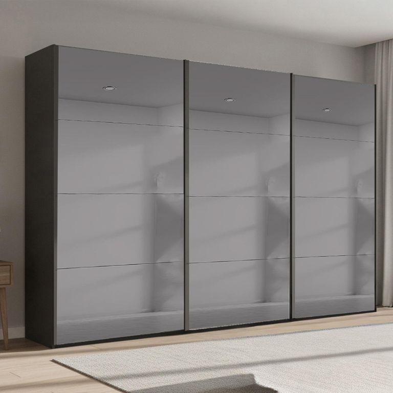 Beluga Extra Sliding Wardrobe - 361cm - 3 Door - Grey Mirrored - Graphite