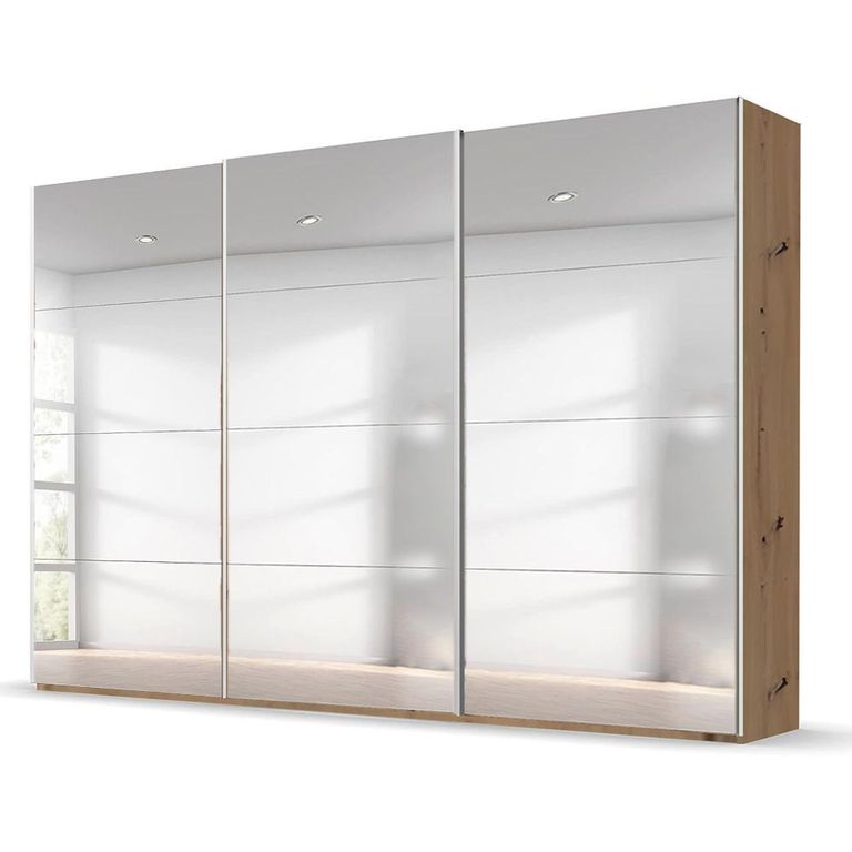Beluga Extra Sliding Wardrobe - 361cm - 3 Door - Mirrored - Artisan Oak