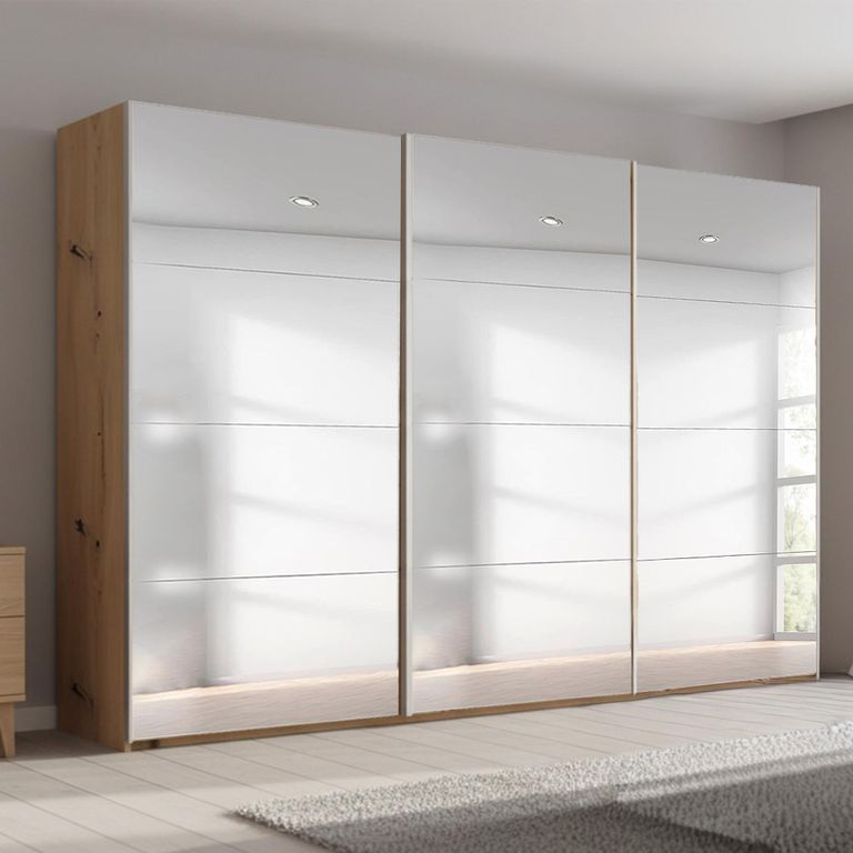 Beluga Extra Sliding Wardrobe - 361cm - 3 Door - Mirrored - Artisan Oak