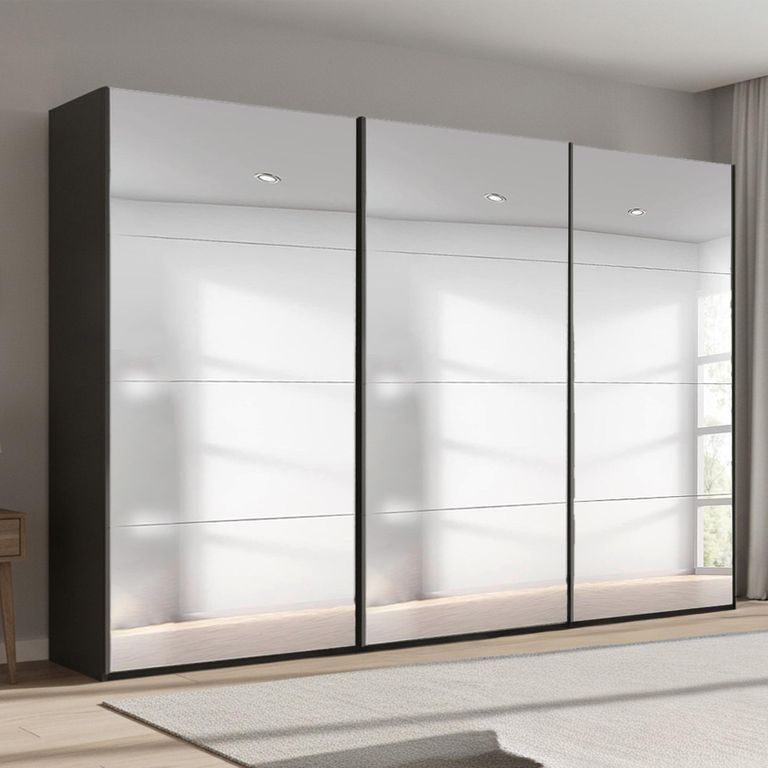 Beluga Extra Sliding Wardrobe - 361cm - 3 Door - Mirrored - Graphite